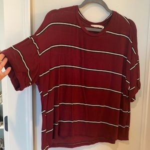 Red, black, and white blouse